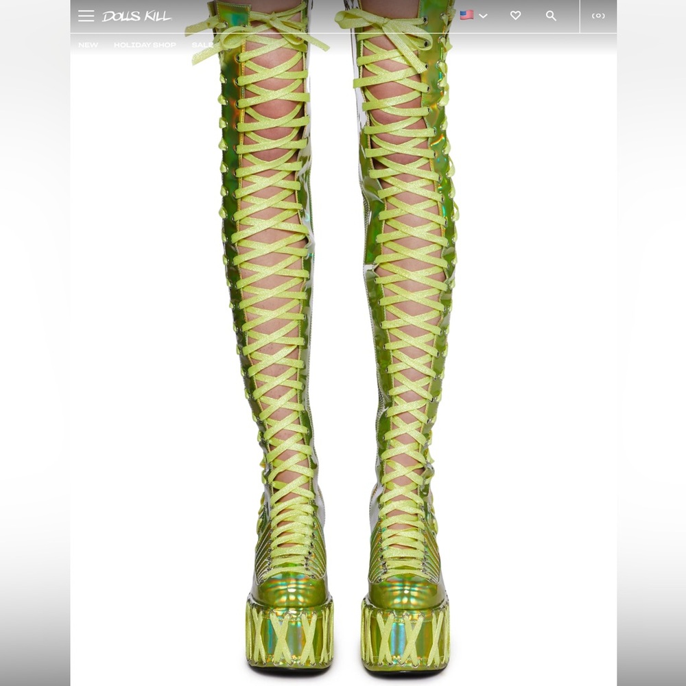 Dollskill green hologram lace up boots